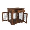 Furniture Style Dog Crate End Table with Drawer;  Pet Kennels with Double Doors;  Dog House Indoor Use; Rustic brown.