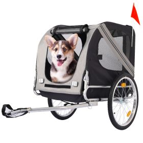 Yellow Outdoor Heavy Duty Foldable Utility Pet Stroller Dog Carriers Bicycle Trailer (Color: Grey)