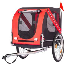 Yellow Outdoor Heavy Duty Foldable Utility Pet Stroller Dog Carriers Bicycle Trailer (Color: Red)