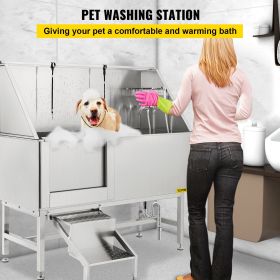 VEVOR Dog Grooming Tub, Professional Stainless Steel Pet Dog Bath Tub, with Steps Faucet & Accessories Dog Washing Station (Left and Right Door Opening: Left, Product Size: 59.2 x 27.7 x 57.9"/ 150.4 x 70.3 x 147 cm)