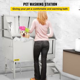 VEVOR Dog Grooming Tub, Professional Stainless Steel Pet Dog Bath Tub, with Steps Faucet & Accessories Dog Washing Station (Left and Right Door Opening: Right, Product Size: 25.2 x 49.2 x 59.5"/64 x 125 x 151 cm)