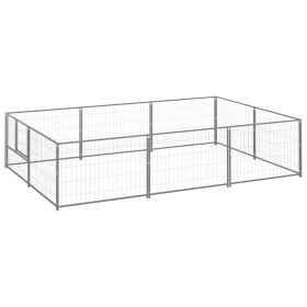 Dog Kennel Silver 64.6 ft¬≤ Steel (Color: Silver)