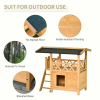 Indoor/Outdoor Cat House 2-Story Wooden Kitten Condo With Balcony Roof