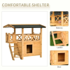 Indoor/Outdoor Cat House 2-Story Wooden Kitten Condo With Balcony Roof