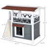 Indoor/Outdoor Cat House 2-Story Wooden Kitten Condo With Balcony Roof